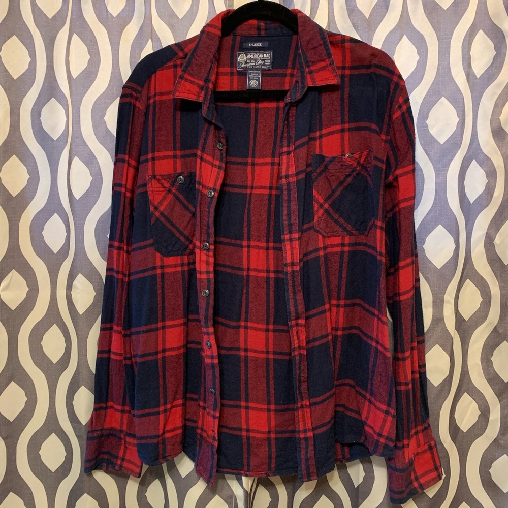 American Rag Navy & Red Plaid Flannel